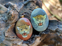 Polished Polychrome Jasper Pendant with Hand Painted Leopard - sold per item - From Madagascar