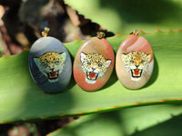 Polished Polychrome Jasper Pendant with Hand Painted Leopard - sold per item - From Madagascar