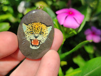 Polished Polychrome Jasper Pendant with Hand Painted Leopard - sold per item - From Madagascar