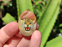 Polished Polychrome Jasper Pendant with Hand Painted Leopard - sold per item - From Madagascar