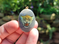 Polished Polychrome Jasper Pendant with Hand Painted Leopard - sold per item - From Madagascar