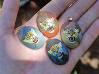 Polished Polychrome Jasper Pendant with Hand Painted Leopard - sold per item - From Madagascar