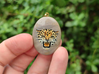 Polished Polychrome Jasper Pendant with Hand Painted Leopard - sold per item - From Madagascar