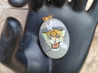 Polished Polychrome Jasper Pendant with Hand Painted Leopard - sold per item - From Madagascar