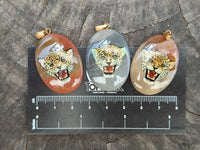 Polished Polychrome Jasper Pendant with Hand Painted Leopard - sold per item - From Madagascar