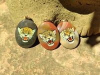 Polished Polychrome Jasper Pendant with Hand Painted Leopard - sold per item - From Madagascar