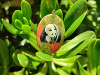 Polished Unakite Pendant with Hand Painted Panda - Sold Per Item - From South Africa