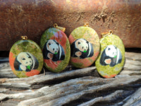 Polished Unakite Pendant with Hand Painted Panda - Sold Per Item - From South Africa