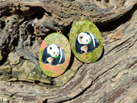 Polished Unakite Pendant with Hand Painted Panda - Sold Per Item - From South Africa