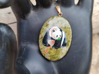 Polished Unakite Pendant with Hand Painted Panda - Sold Per Item - From South Africa