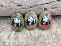 Polished Unakite Pendant with Hand Painted Panda - Sold Per Item - From South Africa