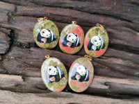 Polished Unakite Pendant with Hand Painted Panda - Sold Per Item - From South Africa