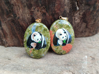 Polished Unakite Pendant with Hand Painted Panda - Sold Per Item - From South Africa