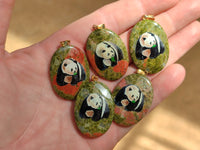 Polished Unakite Pendant with Hand Painted Panda - Sold Per Item - From South Africa