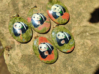 Polished Unakite Pendant with Hand Painted Panda - Sold Per Item - From South Africa