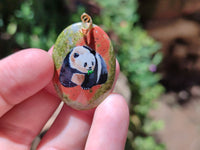 Polished Unakite Pendant with Hand Painted Panda - Sold Per Item - From South Africa