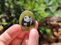 Polished Unakite Pendant with Hand Painted Panda - Sold Per Item - From South Africa