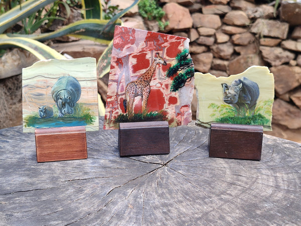 Hand Made Animal Decoupage Stone Slabs x 6 From Southern Africa