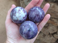 Polished Lepidolite with Pink Rubellite Spheres x 6 From Ambatondrazaka, Madagascar