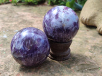 Polished Lepidolite with Pink Rubellite Spheres x 6 From Ambatondrazaka, Madagascar