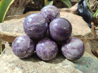 Polished Lepidolite with Pink Rubellite Spheres x 6 From Ambatondrazaka, Madagascar