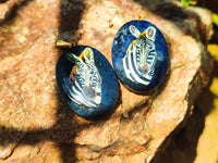 Polished Dumortierite Pendants with Hand Painted Zebras - sold per item - From Mozambique