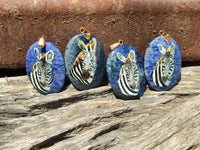 Polished Dumortierite Pendants with Hand Painted Zebras - sold per item - From Mozambique