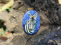 Polished Dumortierite Pendants with Hand Painted Zebras - sold per item - From Mozambique