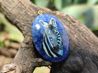 Polished Dumortierite Pendants with Hand Painted Zebras - sold per item - From Mozambique