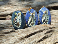 Polished Dumortierite Pendants with Hand Painted Zebras - sold per item - From Mozambique