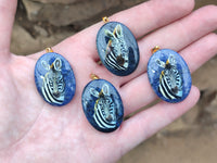 Polished Dumortierite Pendants with Hand Painted Zebras - sold per item - From Mozambique