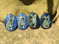 Polished Dumortierite Pendants with Hand Painted Zebras - sold per item - From Mozambique