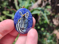 Polished Dumortierite Pendants with Hand Painted Zebras - sold per item - From Mozambique