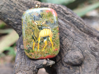 Polished Unakite Pendant with Hand Painted Kudu - Sold Per Item - From South Africa