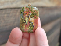 Polished Unakite Pendant with Hand Painted Kudu - Sold Per Item - From South Africa