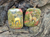 Polished Unakite Pendant with Hand Painted Kudu - Sold Per Item - From South Africa