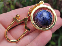 Polished Sodalite Sphere Keyring with Brass Screw Claps - sold per item - From Namibia