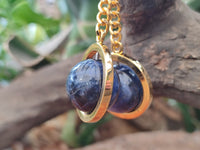 Polished Sodalite Sphere Keyring with Brass Screw Claps - sold per item - From Namibia