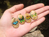 Polished Picture Stone Pendant with Hand Painted Butterflies - Sold Per Item - From Namibia