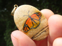 Polished Picture Stone Pendant with Hand Painted Butterflies - Sold Per Item - From Namibia