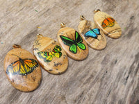 Polished Picture Stone Pendant with Hand Painted Butterflies - Sold Per Item - From Namibia