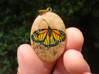 Polished Picture Stone Pendant with Hand Painted Butterflies - Sold Per Item - From Namibia