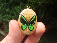 Polished Picture Stone Pendant with Hand Painted Butterflies - Sold Per Item - From Namibia