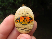 Polished Picture Stone Pendant with Hand Painted Butterflies - Sold Per Item - From Namibia