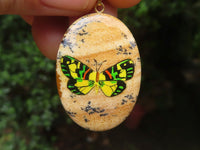 Polished Picture Stone Pendant with Hand Painted Butterflies - Sold Per Item - From Namibia