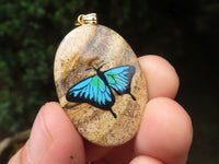 Polished Picture Stone Pendant with Hand Painted Butterflies - Sold Per Item - From Namibia