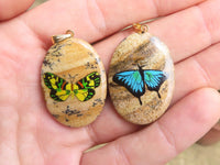 Polished Picture Stone Pendant with Hand Painted Butterflies - Sold Per Item - From Namibia