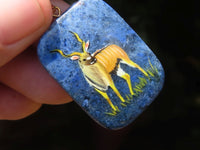 Polished Dumortierite Pendants with Hand Painted Kudu - sold per item - From Mozambique