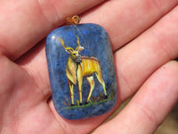 Polished Dumortierite Pendants with Hand Painted Kudu - sold per item - From Mozambique