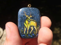 Polished Dumortierite Pendants with Hand Painted Kudu - sold per item - From Mozambique